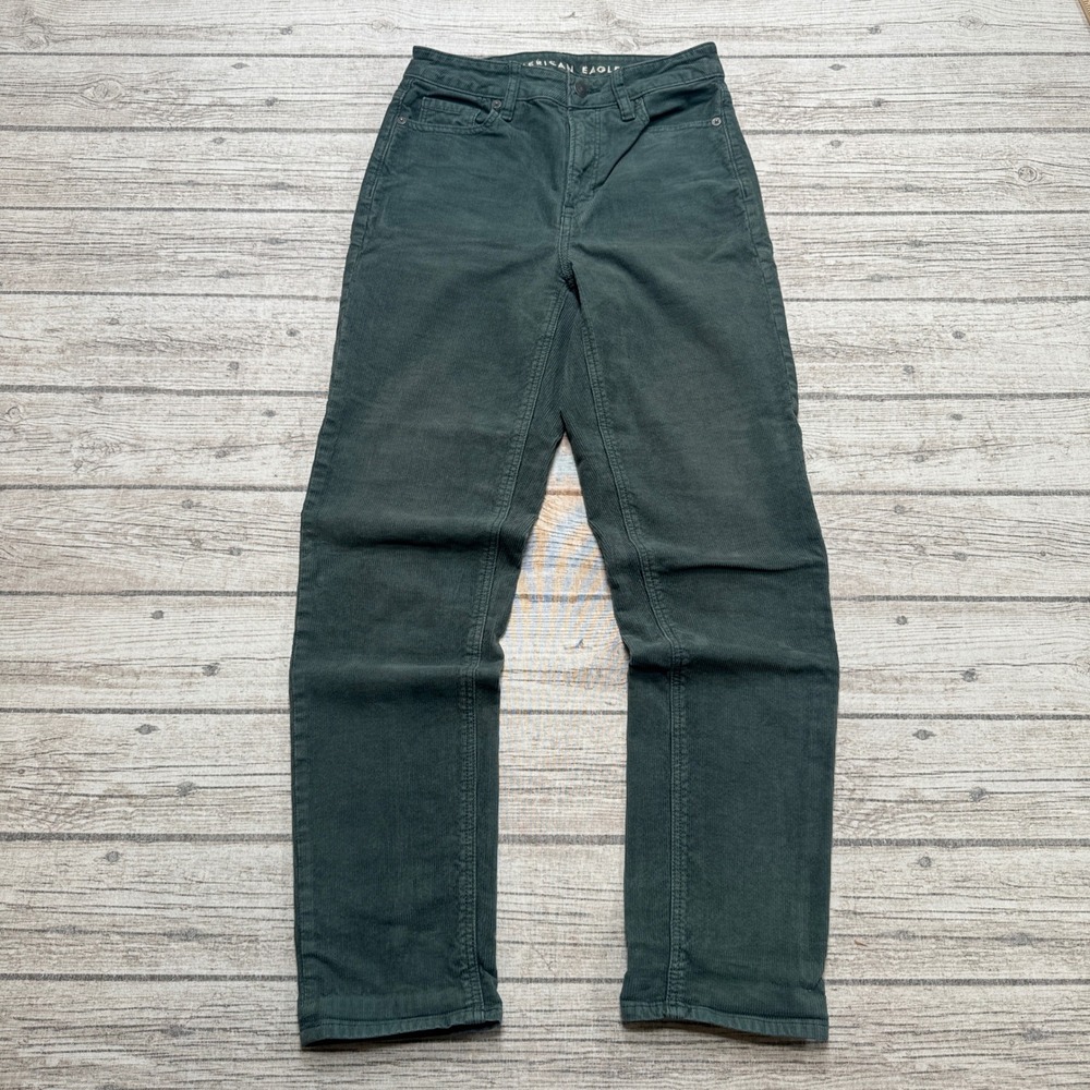 American Eagle Pants Women's 00 Green Corduroy Stretch Straight Leg Regular Fit